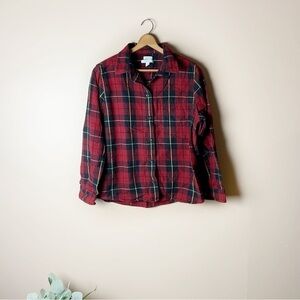 [L.L. Bean] Relaxed Fit Red Plaid Flannel Button Down Long Sleeve Top